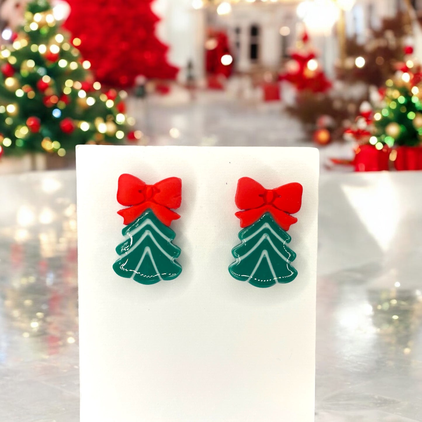 Christmas Tree Bow Stud Earrings