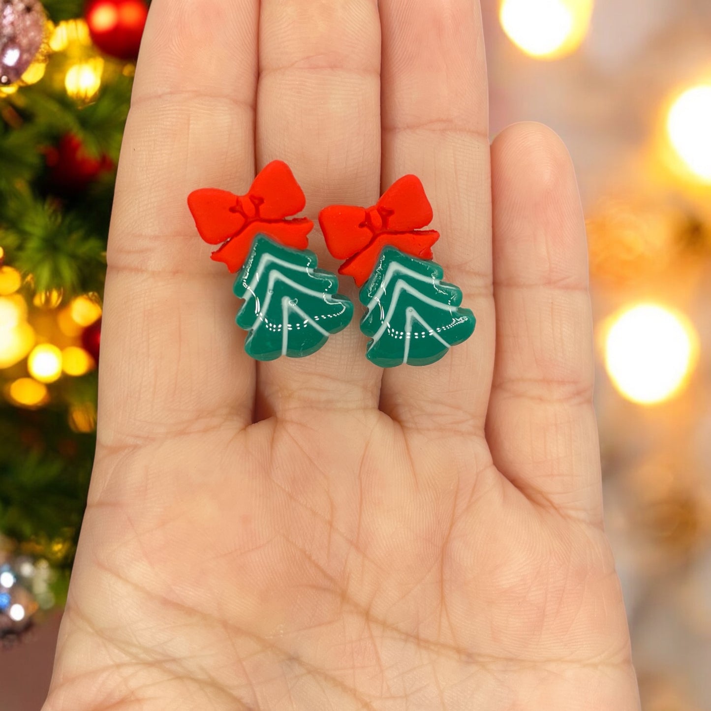 Christmas Tree Bow Stud Earrings