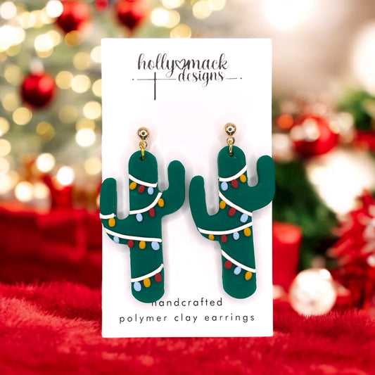 Cactus Christmas Lights Earrings